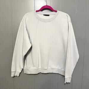 Zara Blue Dear Karma Embroidered Crewneck Relaxed Fit Minimalist Sweatshirt S